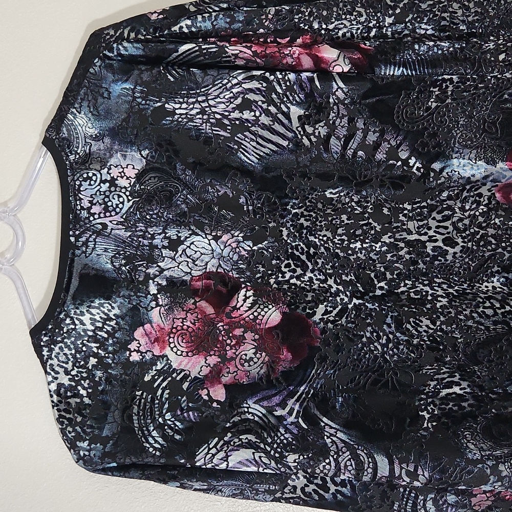 Peck & Peck Burnout Velvet Fringe Floral Leopard Kimono / Robe Sz L - Picture 9 of 15